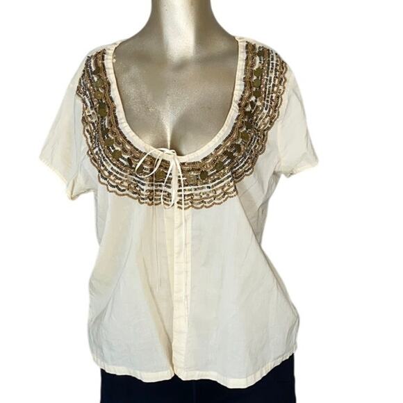 Old Navy Women Size Large Perfect Fit Top Cardigan Blouse Beaded Tie BOHO - Picture 1 of 10